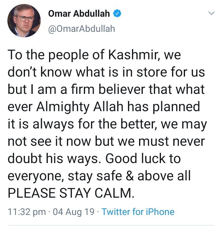 iamAshishkarn's tweet photo. #KashmirParFinalFight
Indians after seeing these Tweets:
#IndiaForKashmir
#KashmirParFinalFight
#yes, we indian fully trust @AmitShah @narendramodi
#internetband #article144 has been applied for ur safety
#kishmiripeople plz don't panic stay calm and don't blv any fake rumer https://t.co/dJOdBVWpqP