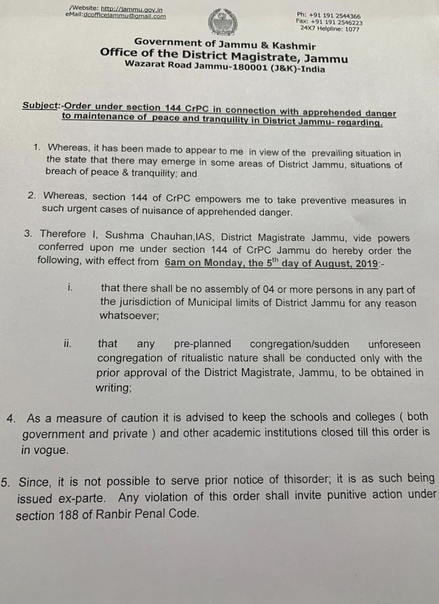 Arvind Gunasekar On Twitter After Srinagar Rajouri And Udhampur Sec 144 Crpc Imposed In District Jammu Too