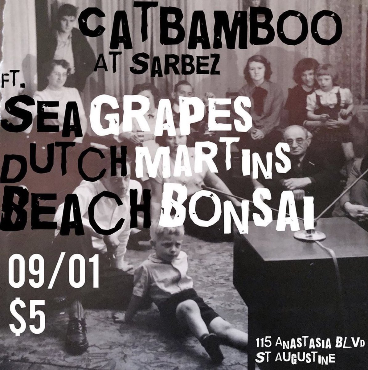 Just announced!
Playing a show w/ <a href="/DutchMartinsFL/">Dutch Martins</a> Beach Bonsai and <a href="/Catbambooo/">Catbamboo</a> at Sarbez in St Aug Sept 1