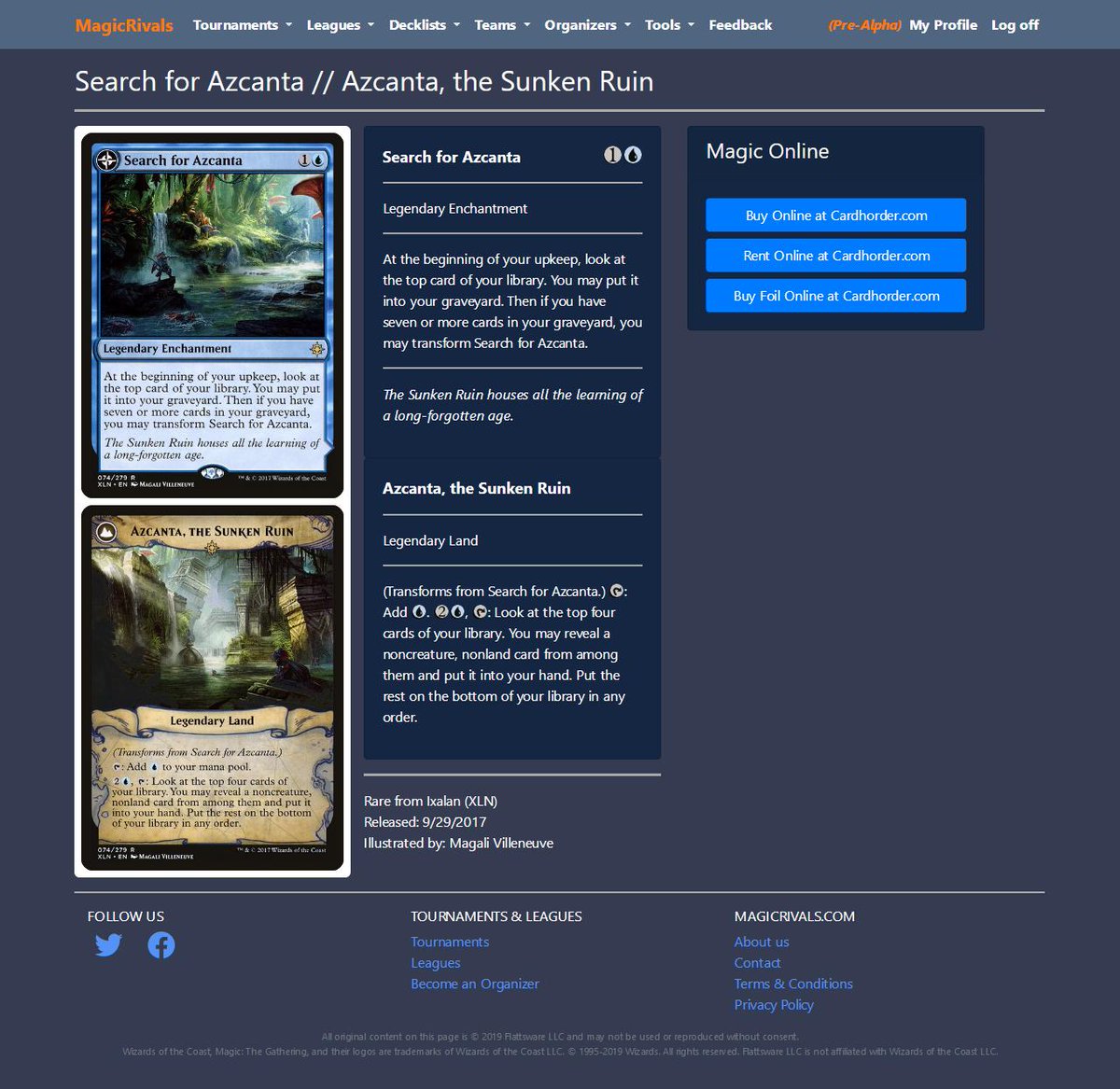 flattsware's tweet photo. (Flatts) Forgot to shower today but I did finish the card view including affiliate links to https://t.co/kbpebevWZH. I'm waiting on @TCGplayer to get back to me so I can include them too. #MagicRivals https://t.co/vcNRBI8KVJ
