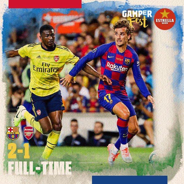 fcbarcelona_id's tweet photo. ⏰ Akhir laga ! 
👏 FC Barcelona 2-1 Arsenal
⚽ Maitland-Niles dan Suárez / Aubameyang
🏆 #GamperFest 
🔵🔴 #ForçaBarça https://t.co/uZZhgcEfw8