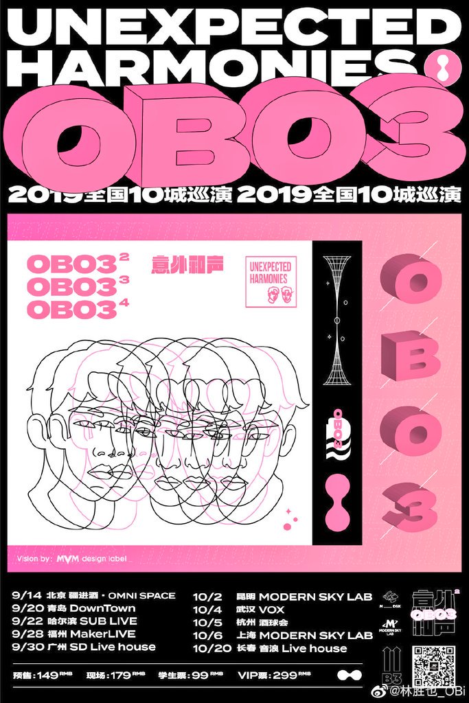 rapofchina's tweet photo. #OB03 will be going on 2019 UNEXPECTED HARMONIES tour to 10 different cities! Details below 👇🏻

9/14 Beijing
9/20 Qingdao
9/22 Harbin
9/28 Fuzhou
9/30 Guangzhou
10/2 Kunming
10/4 Wuhan
10/5 Hangzhou 
10/6 Shanghai 
10/20 Changchun

#Obi #M03 https://t.co/GG9G3YQkQO
