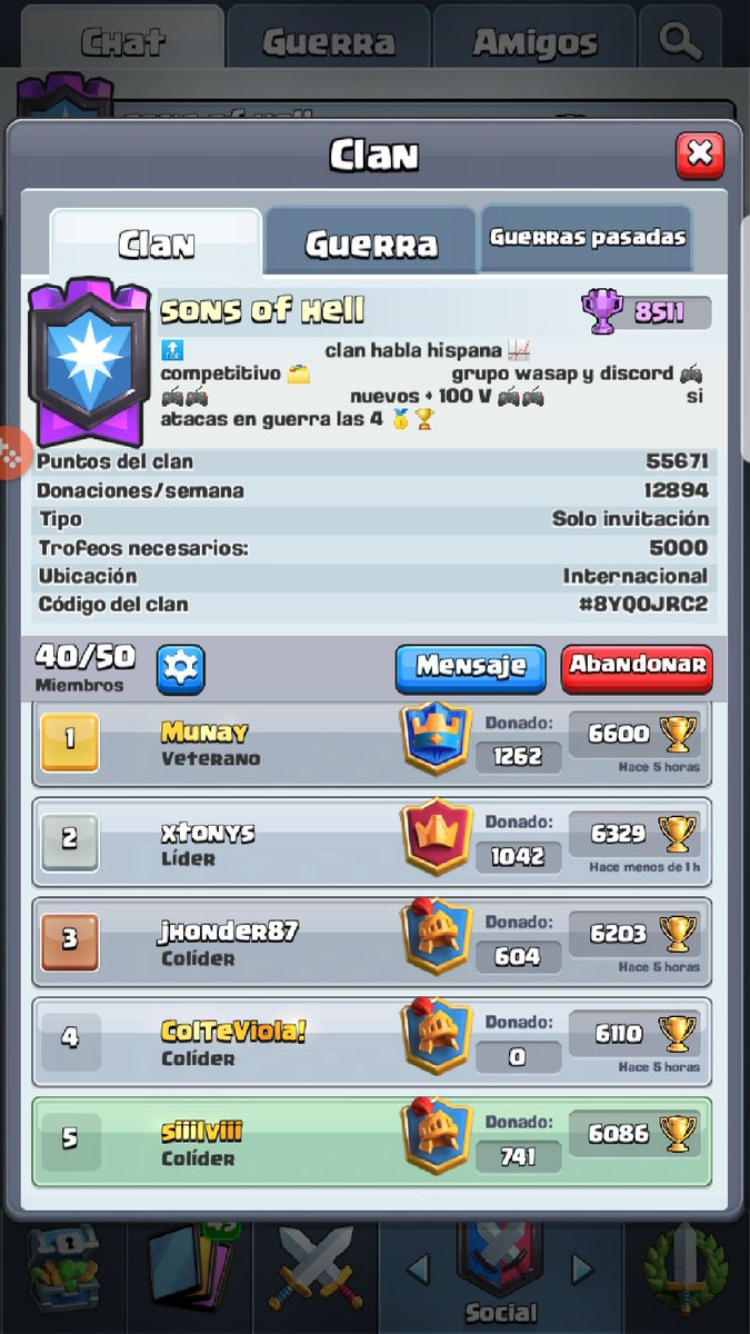 ¿Alguien que se quiera unir?
Buen ambiente, grupo de whatsapp y discord.
Cofre de primeros

Minimo ser torre 12
Y decir vuestras victorias en guerra

<a href="/TutifrutiHELP/"><a href="/jajajajajajaCR/">Bgama🏆</a></a> @jajajajajajaCR #ClashRoyale <a href="/AyudaJugador/">Ayuda Jugador</a>