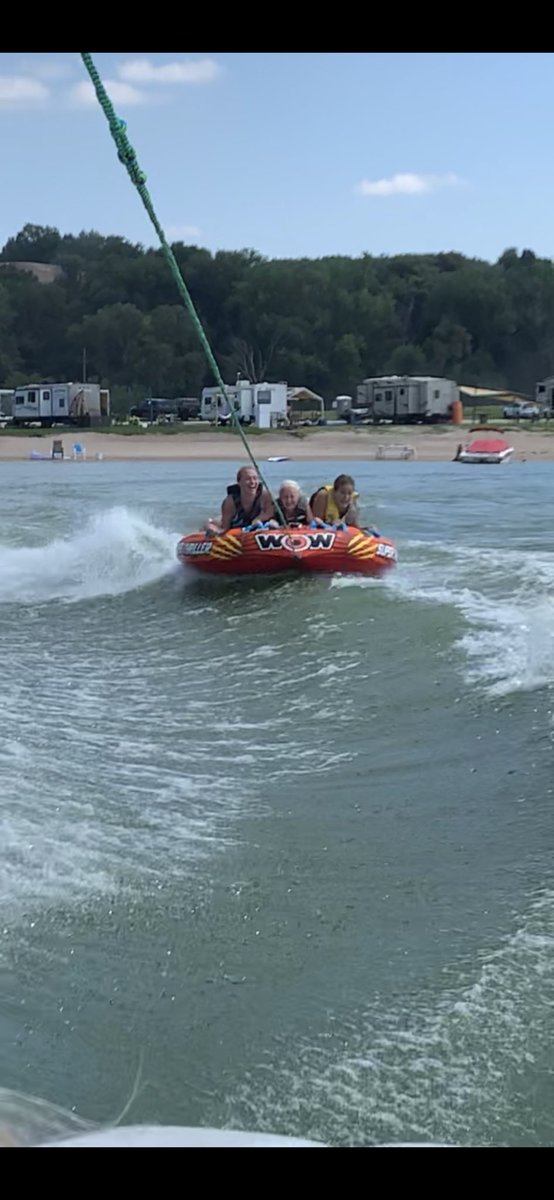 Premier14Gold's tweet photo. Round 1 of our National Championship Celebration last night was a blast! Boating, tubing, sand volleyball, and tons of food! Thank you to the Hrbek’s for hosting! Fun times with our Premier Family! #14Gold #stillcelebrating #useyourcore #holdontight @Premier_VB https://t.co/hDx8mqgF0H