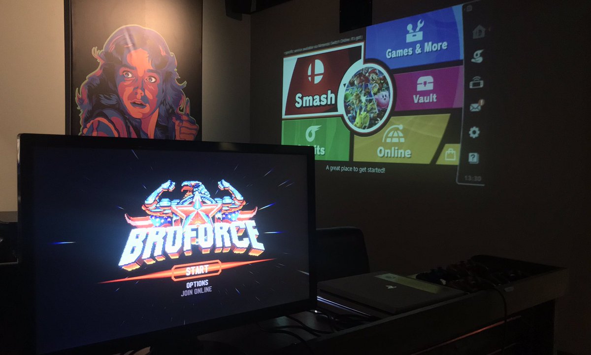 GG_Kansas_City's tweet photo. Madden on the big screen, Smash Bros on a projector, half a dozen party games across multiple screens and an EVO stream all in one place. This is the power of communities working together. #GGKC #ShoMeSkillz #SuperSwitchMeetups #Tapcade https://t.co/NvddfKfeDq