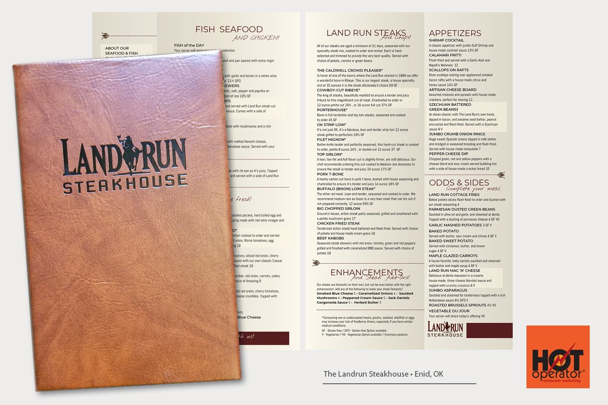markhotop's tweet image. #MenuDesign #MenuEngineering #RestaurantConsulting for #TheLandRun in Enid, OK from #HotOperator See the #MenuGallery here: ow.ly/1pyl50uZMCx