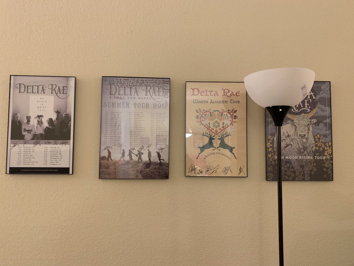 Jmw268's tweet photo. @RideOrDiehards @DeltaRae Delta Rae posters on our wall! My favorite is the signed one I got from #ticketsforteachers ❤️ #MyFavoriteMemory https://t.co/kGFhFeVUF0