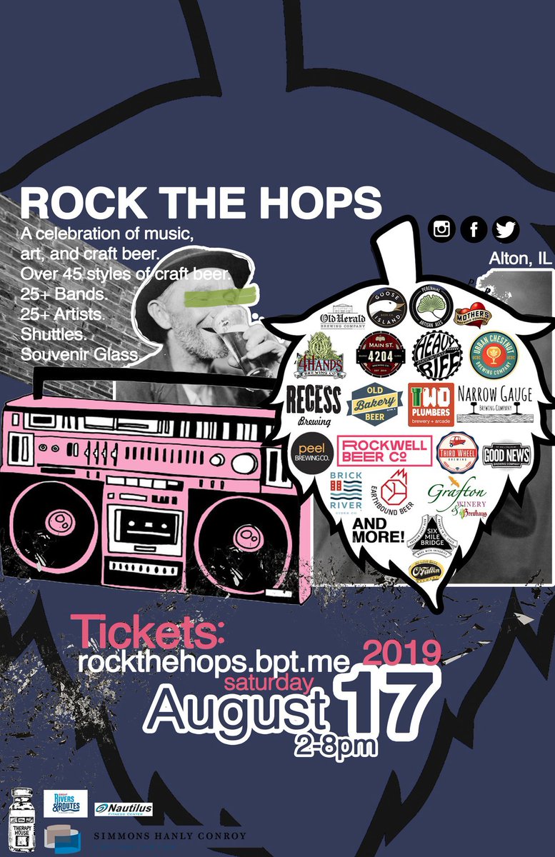 Comin' in hot. Advance tix available now at: rockthehops.brownpapertickets.com <a href="/4HandsBrewingCo/">4 Hands Brewing Company</a> <a href="/rockwellbeer/">rockwell beer co.</a> <a href="/urbanchestnut/">UrbanChestnutBrewing</a> <a href="/narrowgaugebeer/">Narrow Gauge Brewing</a> <a href="/PeelPizza/">Peel Wood Fired Pizza</a> <a href="/OldBakeryBeer/">Old Bakery Beer</a> <a href="/ThirdWheelBrew/">ThirdWheelBrewing</a> <a href="/SMBbeer/">Six Mile Bridge Beer</a> @EarthboundBeer <a href="/HeavyRiffBeer/">Heavy Riff Brewing</a> <a href="/twoplumbers/">Two Plumbers Brewery</a> <a href="/GooseIsland/">Goose Island Beer Co.</a>  <a href="/4204Mainstreet/">4204 Mainstreet</a> <a href="/STLBEER/">STLBEER</a> <a href="/IllinoisBeer/">Illinois Craft Brewers Guild</a>