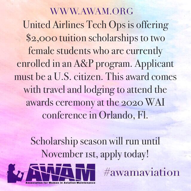 AWAM_Aviation's tweet photo. ‼️‼️‼️APPLY TODAY‼️‼️‼️ head to https://t.co/xfGtHCiY60! @united @WomenInCorpAvia @WomenInAviation #womeninaviation #aviationnews #aviation #Scholarship #womenwhowrench https://t.co/SGGZzYRCOX