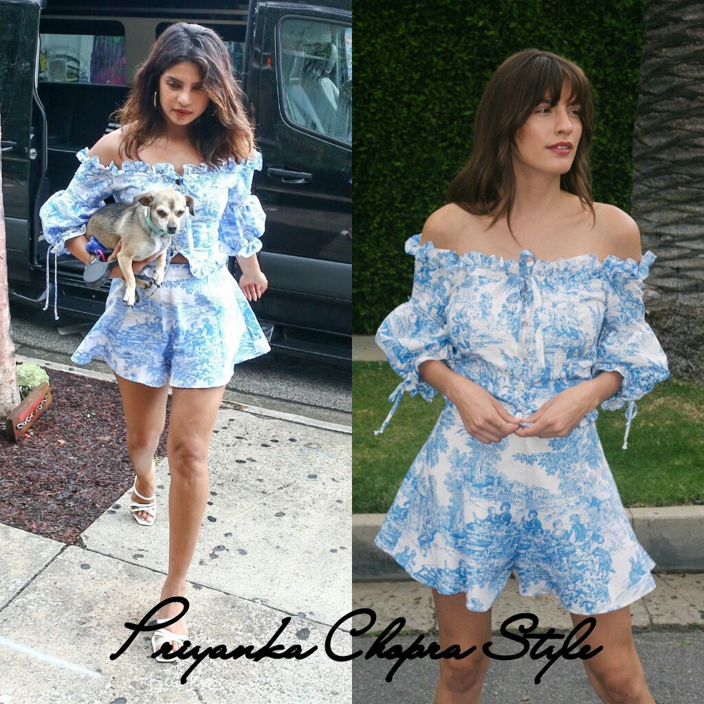 PChopraStyle's tweet photo. Miami - @priyankachopra looked super cute in :
• #DakotaJinx "Claudinha" toile top ($350) and "Crybaby" toile skorts ($250)
• @Charles_Keith strappy open toe sandals (£46) https://t.co/lfyX8aEPMR