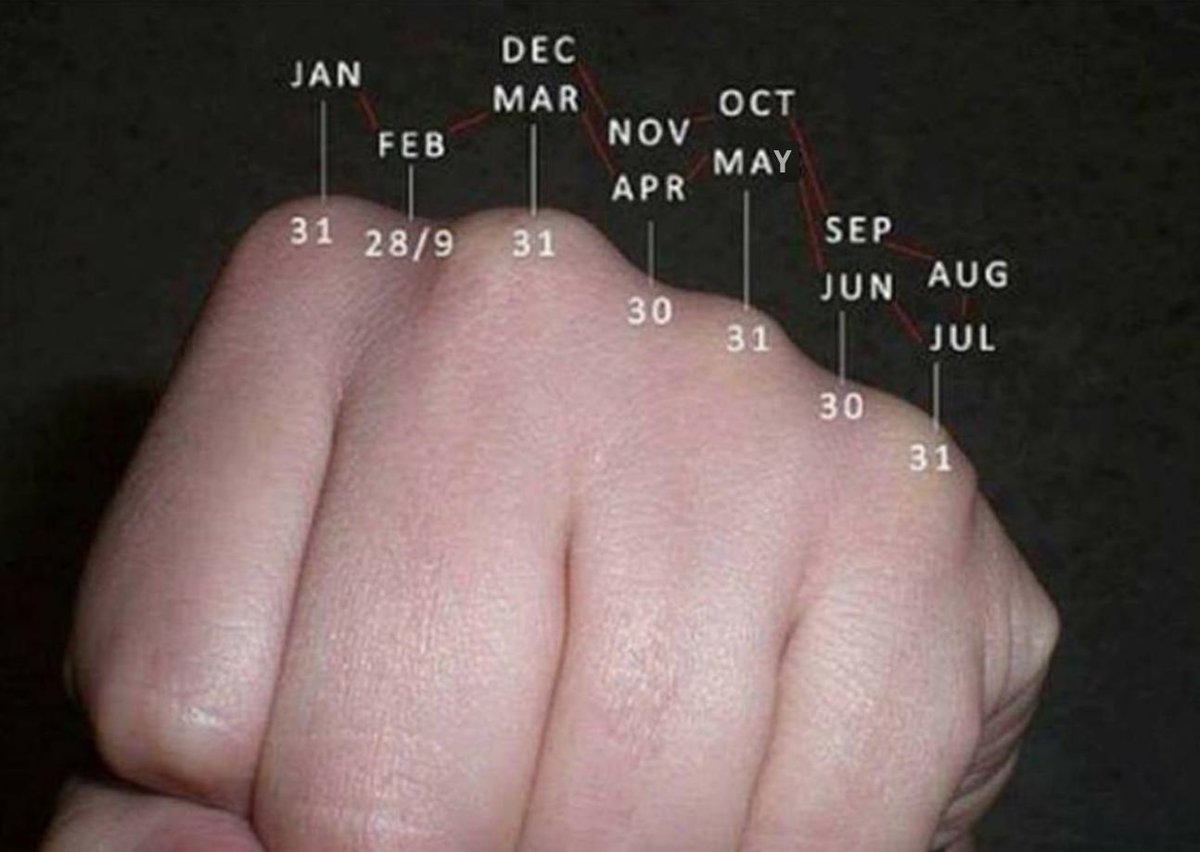 9GAG's tweet photo. Who else still does this to find out how many days a month has? https://t.co/JL3qZqPBN6
