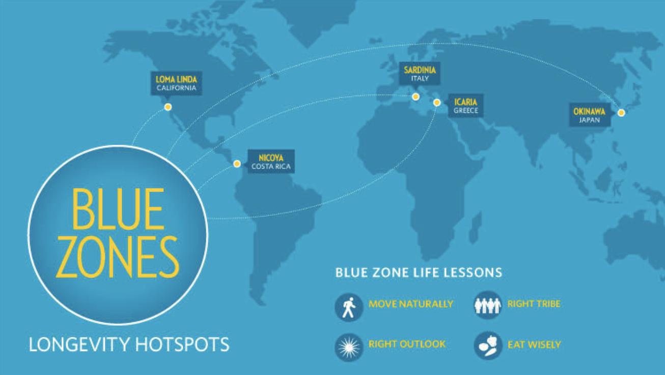 Satoshi Onodera ブルーゾーンという 健康で長寿な人々が数多く居住する地域を表す単語があり 以下の5箇所である アメリカ カリフォルニア州ロマリンダ La周辺 中米コスタリカ ニコヤ半島 イタリア サルディーニャ島 ギリシャ