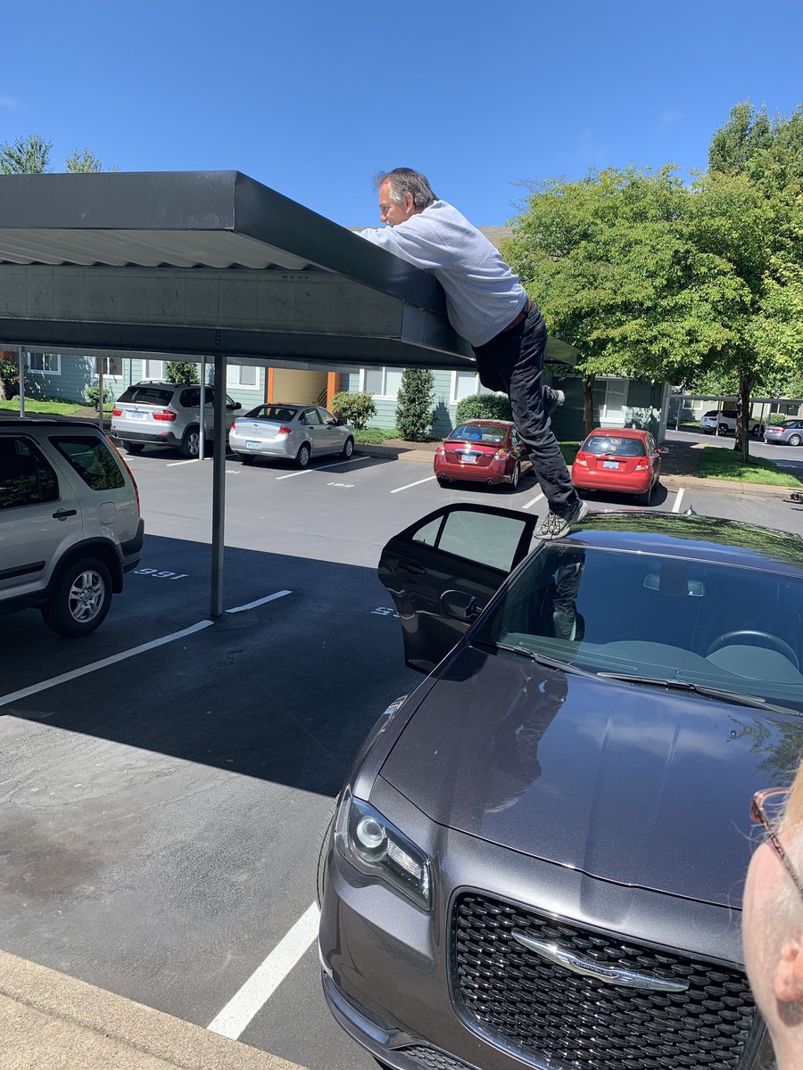 WollinMs's tweet photo. Also, my dad got me some extra hand sanitizer, thought it would be funny to throw it.... he threw on top of the car shelter and had to #climb to get it #ParksideABCchallenge https://t.co/2T6sDI3qs2
