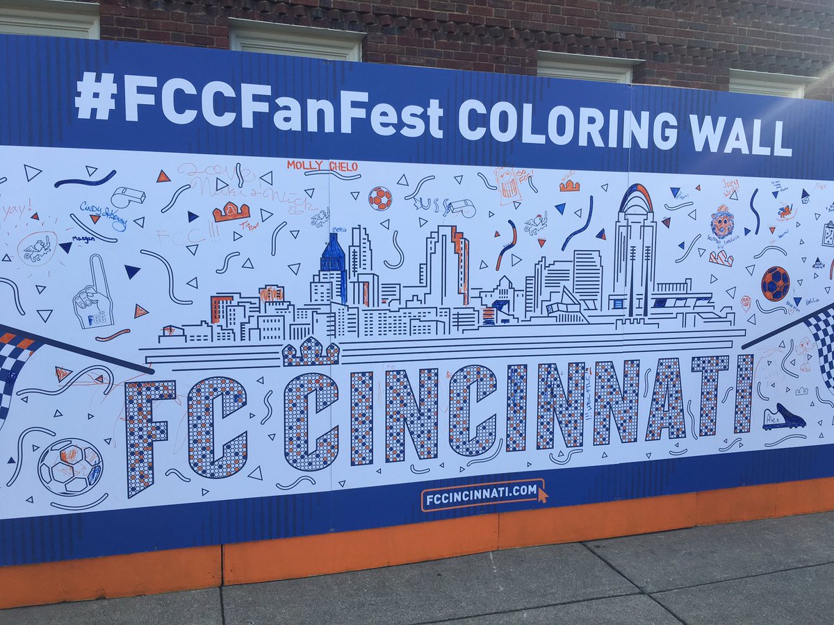 fccincinnati's tweet photo. Come make your mark on the #FCCFanFest coloring wall on the south plaza! https://t.co/O6JEqfVUEJ