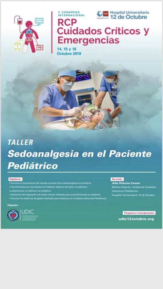 form_urg_emerg's tweet photo. TALLER: SEDOANALGESIA EN EL PACIENTE PEDIATRICO
IV Congreso Internacional de RCP, Cuidados Críticos y Emergencias
Inscripciones: https://t.co/d3tW6TUwdl
Más información: comitecientificorcp@gmail.com https://t.co/MmIGBfaelD