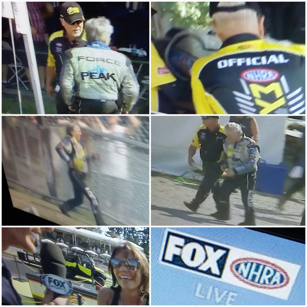 TommieCottonOFL's tweet photo. #JohnForce celebrates his 40 years with 150th #topfuel #funnycar win! Did he just say "fuk" twice on the air?! 🤔 😅 okay even though FCC will get him, I'll give him a pass, just for that crazy jump over the spectator fence 😅 #NHRA #johnforceracing #bigwinner #150thwin https://t.co/Qsd3Jwxy30