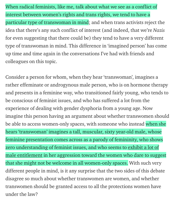 christapeterso's tweet photo. Holly Lawford-Smith has this one medium piece that's like "the reason I disagree with you about trans rights is because when I think about trans women I think about a transphobic caricature" and yeah holly we know https://t.co/Tc2vFSEFLC