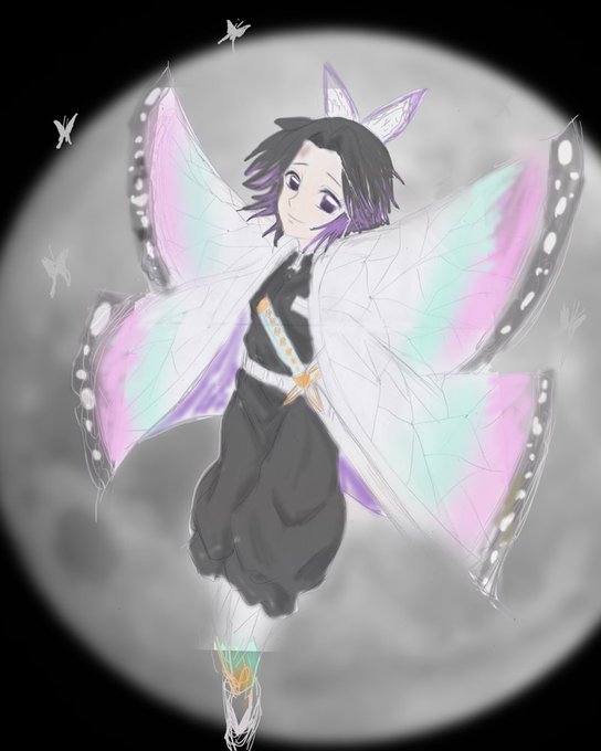 進撃のなめこさんがTwitterに投稿した胡蝶しのぶ(鬼滅の刃)のイラスト。