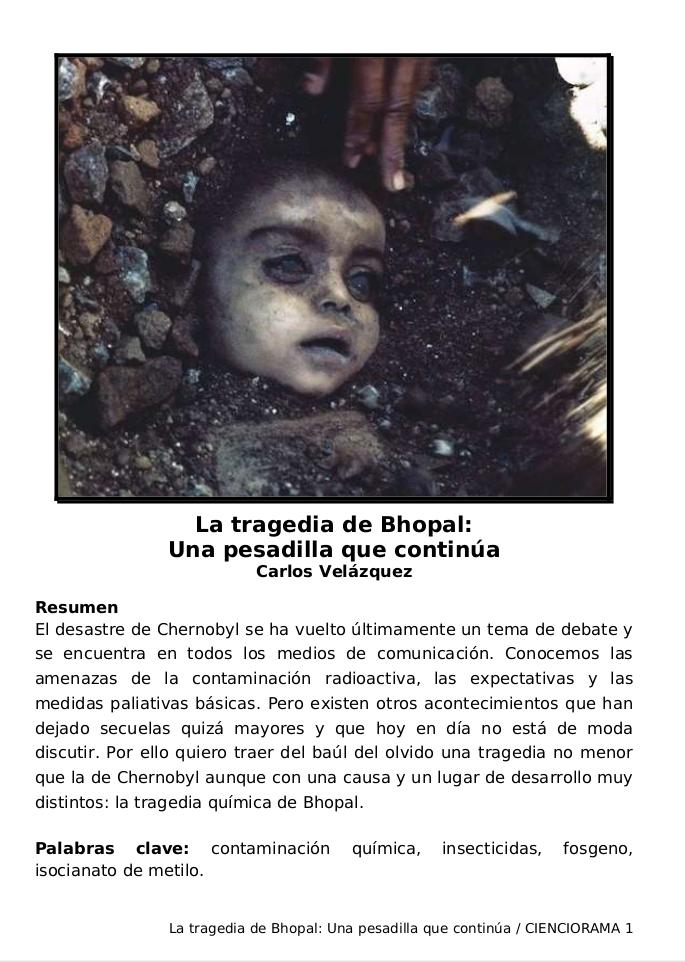 Cienciorama's tweet photo. #ArtículoNuevoCienciorama
La tragedia de Bhopal: Una pesadilla que continúa. Artículo de Carlos Velázquez.
#ContaminaciónQuímica #insecticidas #fosgeno #IsocianatodeMetilo
Para leer en cómodo modo web
https://t.co/yNfnXPtrKc
Para bajar el pdf
https://t.co/DhlVDoOrvi https://t.co/yq8Q4eFyJ9
