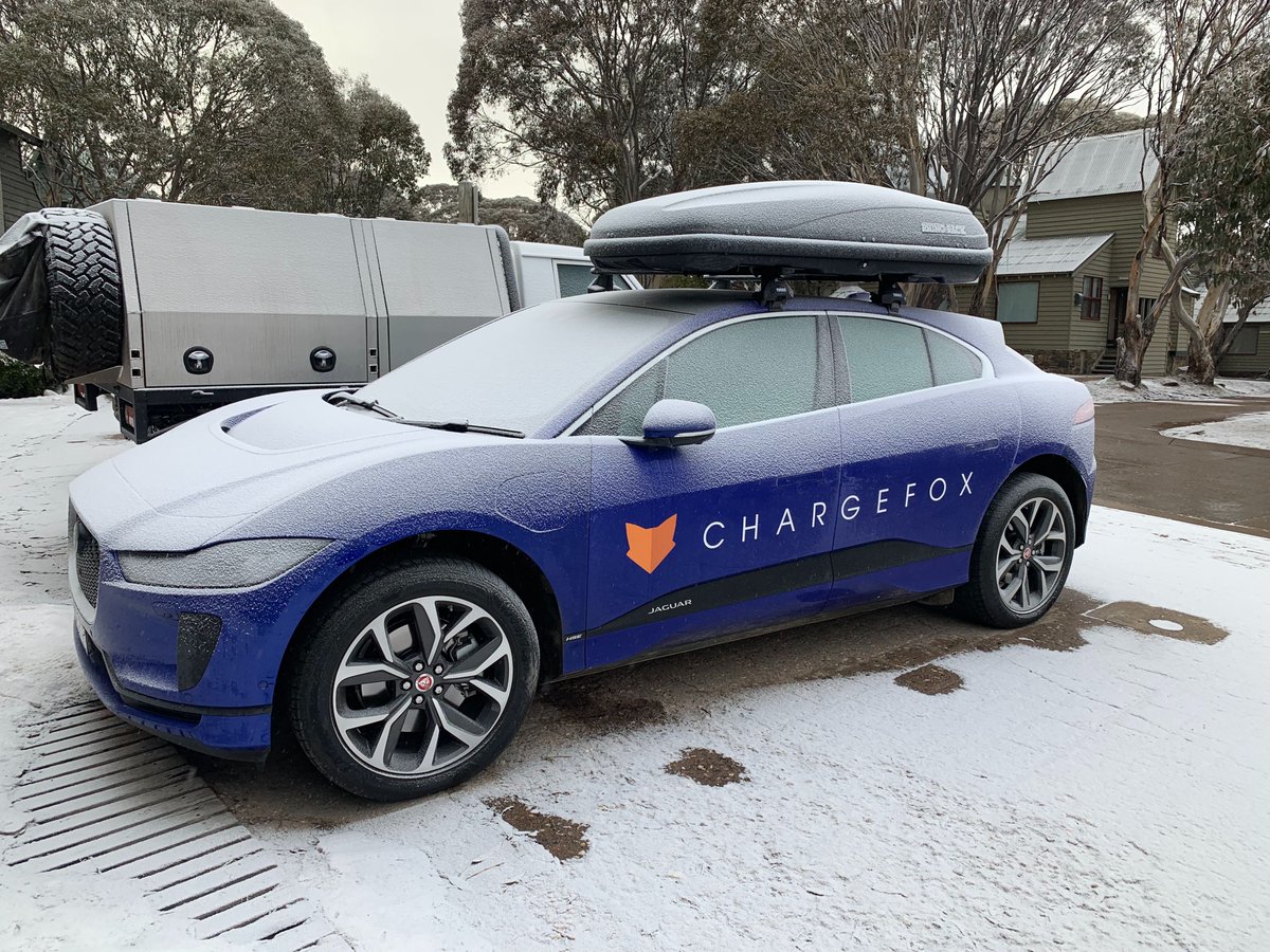 Chargefox's tweet image. The Chargefox I-PACE has made it&apos;s way to the snow. Our CEO &amp;amp; Co-Founder @martinjandrews made it up thanks to our Euroa ultra-rapid charger &amp;amp; the @Tesla destination chargers in the VIC Alpine Region, and not a ruined weekend in sight 😉 @JaguarAUS #EV #EVFacts