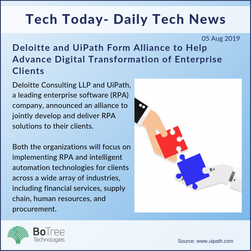 BoTreeTech's tweet photo. Tech Today - Your Daily Dose Of Tech.
Read More: https://t.co/ZbCnmBlOpo
#TechToday #TodayInTech #Technews #Techupdates #Technology #Tech #Techcommunity #RPA #uipath #partnership #BoTreeTechnologies #BoTreeNewsUpdate https://t.co/hPoLM2SXoT