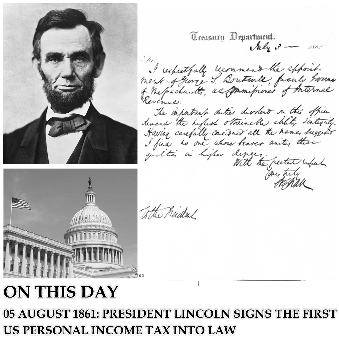 Image result for The federal government levied an income tax for the first time on August 5, 1861.