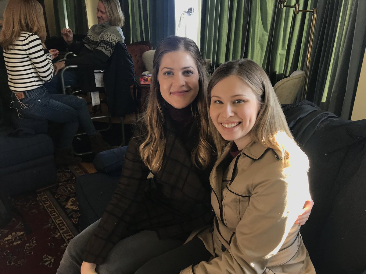 RealTammyGillis's tweet photo. Having so much fun with all of your tweets #Sleuthers! 

Here’s a #bts shot of me and @NicoleLaPlaca with the amazing @candacecbure and @JimHeadJr in the background. Had such an amazing time working with all the cast and crew. ❤️

#AuroraTeagardenMysteries 
#AuroraTeagarden 🕵🏻‍♀️ https://t.co/Ay3FmFV1ZF