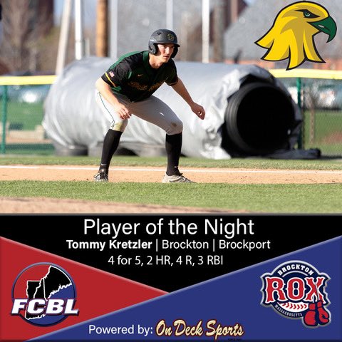 FuturesLeague's tweet photo. @OnDeckSports awards! Player is @RoxBaseball Tommy Kretzler from @BportBaseball who had 2 HR 4 R and 3 RBI in the #Rox 10-2 1st place clinching W! Pitcher is @BristolBluesCT Garrett Coe from @UConnBSB who went 7 with 3 H 2 R 6 K and a W in the #Blues 2nd place clinching 10-3 W! https://t.co/CJB1SJzYoV