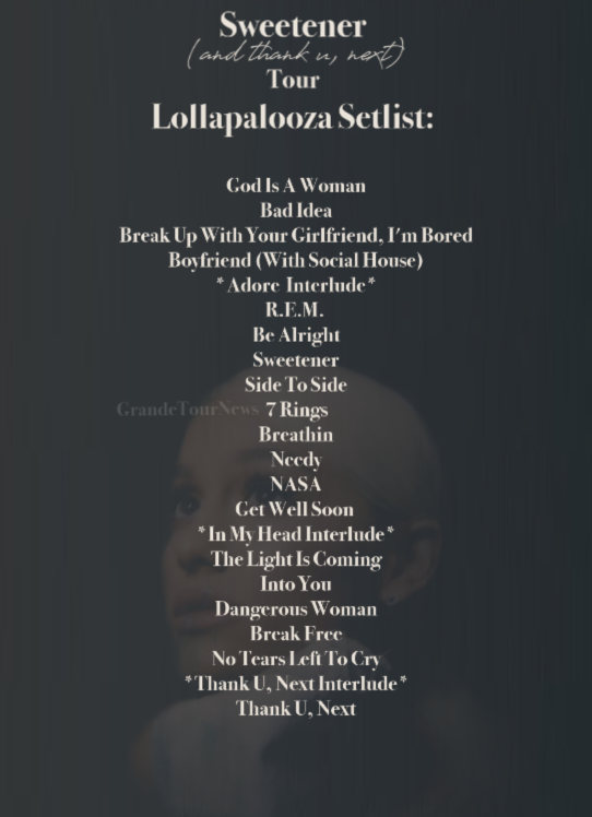 Grande Tour News on Twitter: "The official #Aripalooza setlist:… "