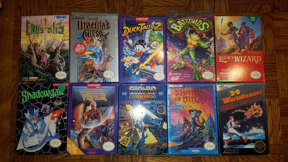 UMKShock's tweet photo. #NES portion of the BigStevieN #haul #retro #smb3 #duckhunt #willow #rygar #metroid #dragonwarrior #faxanadu #startropics #faria #battletoads #ducktales2 #Castlevania3 #bioniccommando #viper #FinalFantasy #crystalis #shadowgate #legacyofthewizard #3dworldrunner #shadowoftheninja https://t.co/sBD5lzeDpF