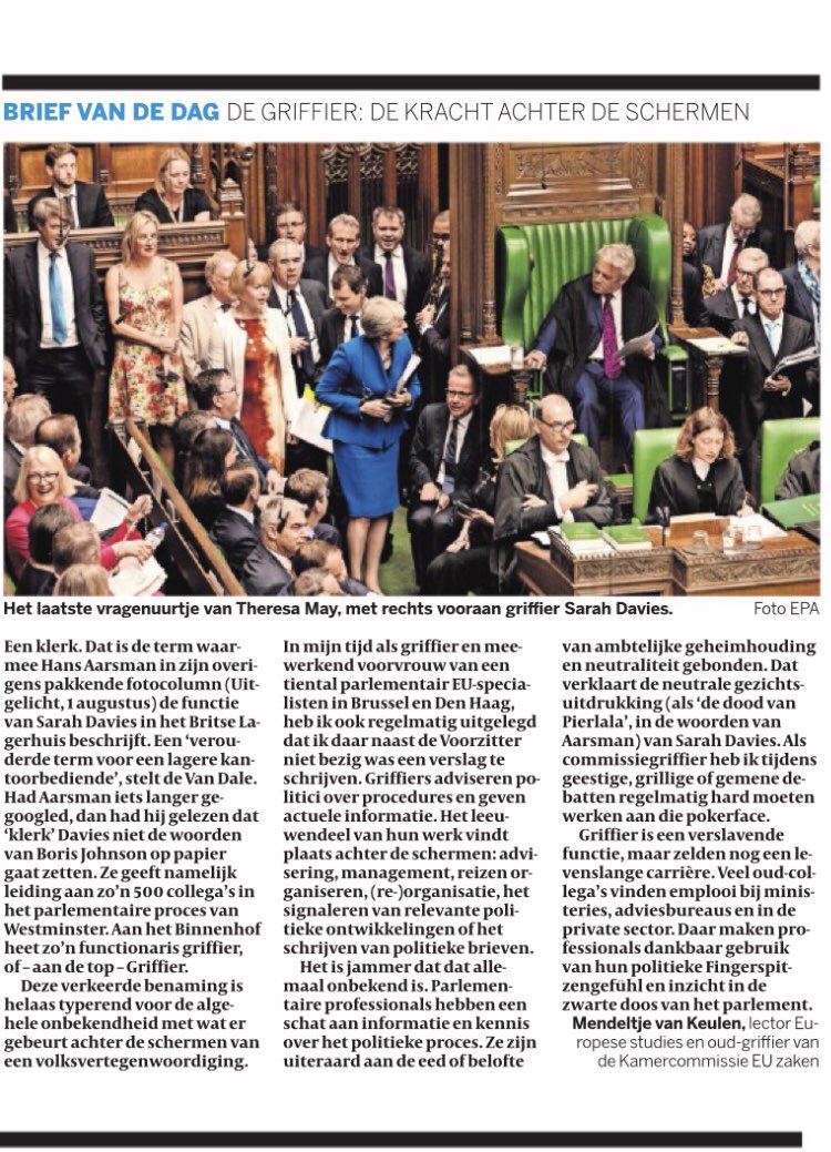 Een ode aan de griffier - of: een pleidooi voor parlementskennis. Vandaag in de <a href="/volkskrant/">de Volkskrant</a>