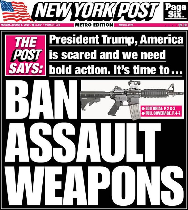 Monday S Ny Post Front Page Calls For The Ban Of Weapons Of War