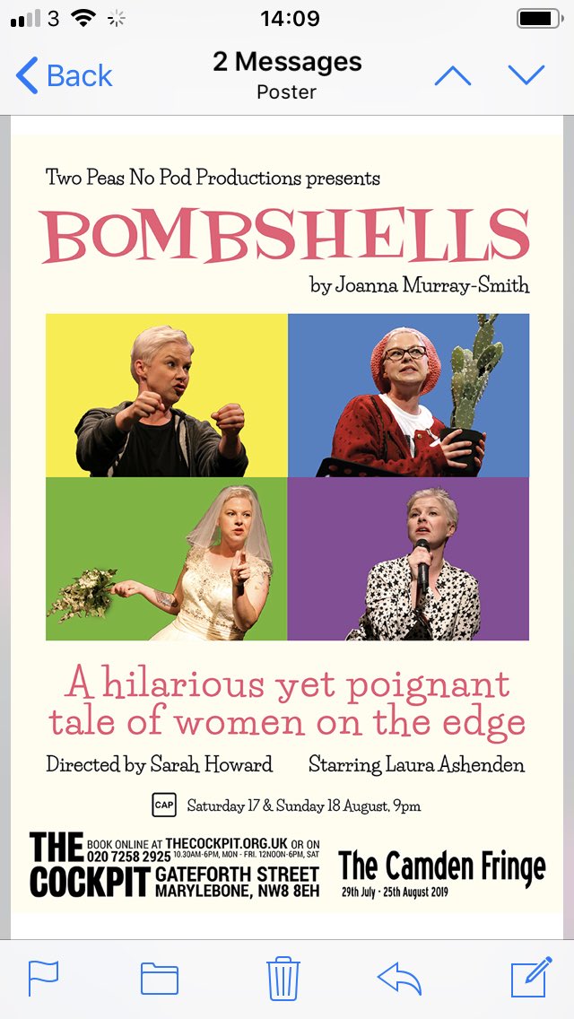 peas_prod's tweet photo. @erithplayhouse hi we understand you are producing Bombshells later this year, so we thought the director, cast and crew might be interested in checking out our production at The Cockpit. 17 &amp; 18 August. Www.thecockpit/show/Bombshells https://t.co/QCajbmqPAd