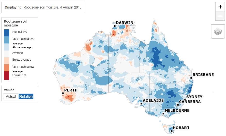 MarketCheck1's tweet image. BOM root zone soil moisture TY vs LY vs '17 vs '16. Long way to go for Aussie crop. Sweating on Aug/Sep rain more than ever. WA &amp;amp; SA particularly surprising #plant19 #wheat #barley #canola