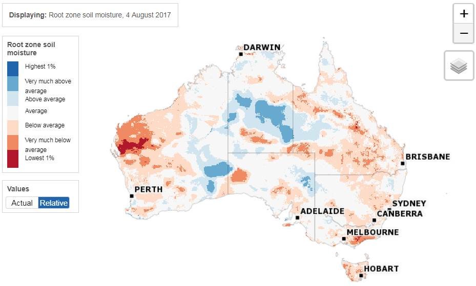 MarketCheck1's tweet image. BOM root zone soil moisture TY vs LY vs '17 vs '16. Long way to go for Aussie crop. Sweating on Aug/Sep rain more than ever. WA &amp;amp; SA particularly surprising #plant19 #wheat #barley #canola