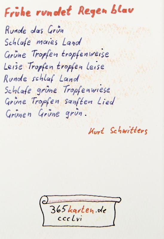 365karten's tweet photo. Frühe rundet Regen blau
Kurt #Schwitters

#Gedichte
#Poesie
#365Karten https://t.co/xkcXXpZSLt