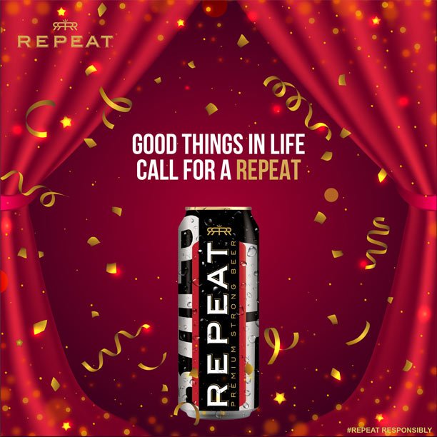 Good things in life call for a Repeat!
#Beer #BFF #Brew #Beer #DrinkResponsibly #Repeat #Premium #Strong #Chilled #Cheers #GoodThingsCallForARepeat #Drink #RepeatDrinkers #BeerLove