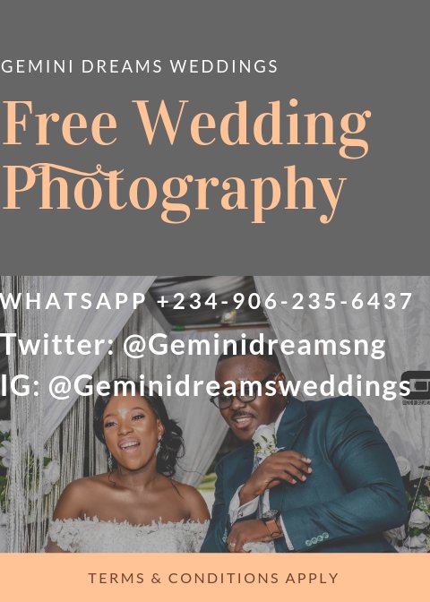 event_kettle's tweet photo. Tag all the couples getting married this year. FREE WEDDING PHOTOGRAPHY
Offer by @geminidreamsng is not something you should sleep on!
Whatsapp 09062356437 for more info. @geminidreamsng
#eventkettle
#MondayMotivaton
#mondaythoughts
#MondayMorning
#Bbnaija https://t.co/MNnJ3xa99T