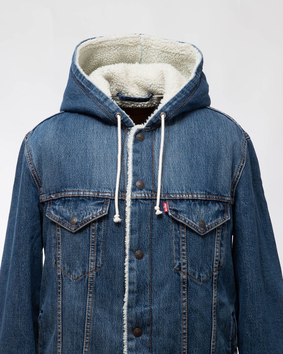 levi's long sherpa hooded trucker jacket