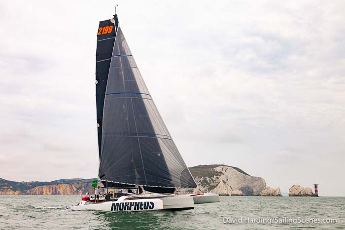bartonmarine's tweet photo. Morpheus passing the Needles @RolexFastnet.  Currently 10th in Multihulls and 9th in MOCRA.  

#Rolexfastnetrace #fastnet #yachtracing #morpheus #trimaran #regatta #offshoreracing #winning #competition #competing #needles #solent #bartonmarine #deckequipment #sailingscenes https://t.co/tXlt79lLq8
