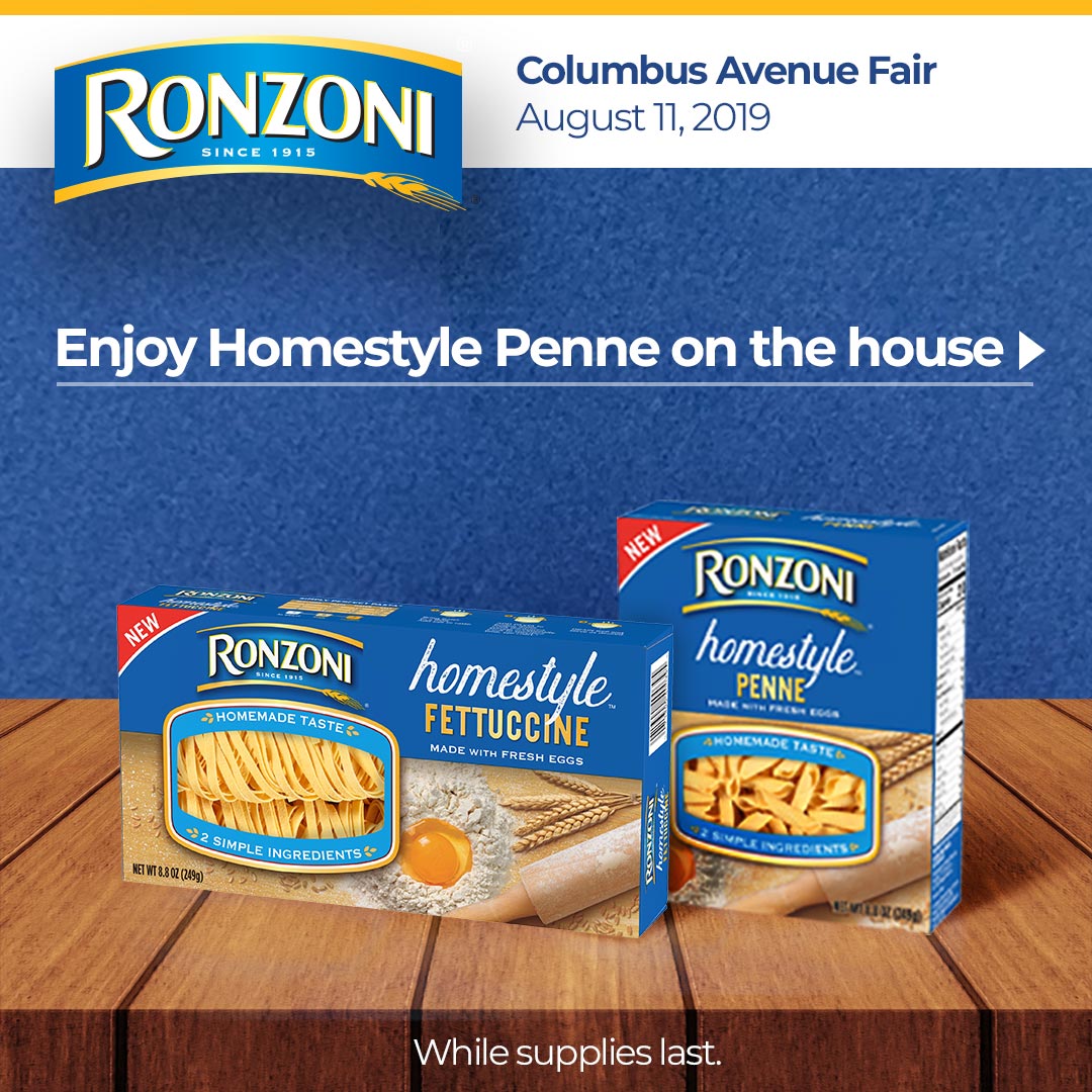 Meet us today at the Columbus Avenue #Fair – come out early &amp; you might get a free box of of our Homestyle™ pasta! 🙌 Learn more: bit.ly/2XFELt7
