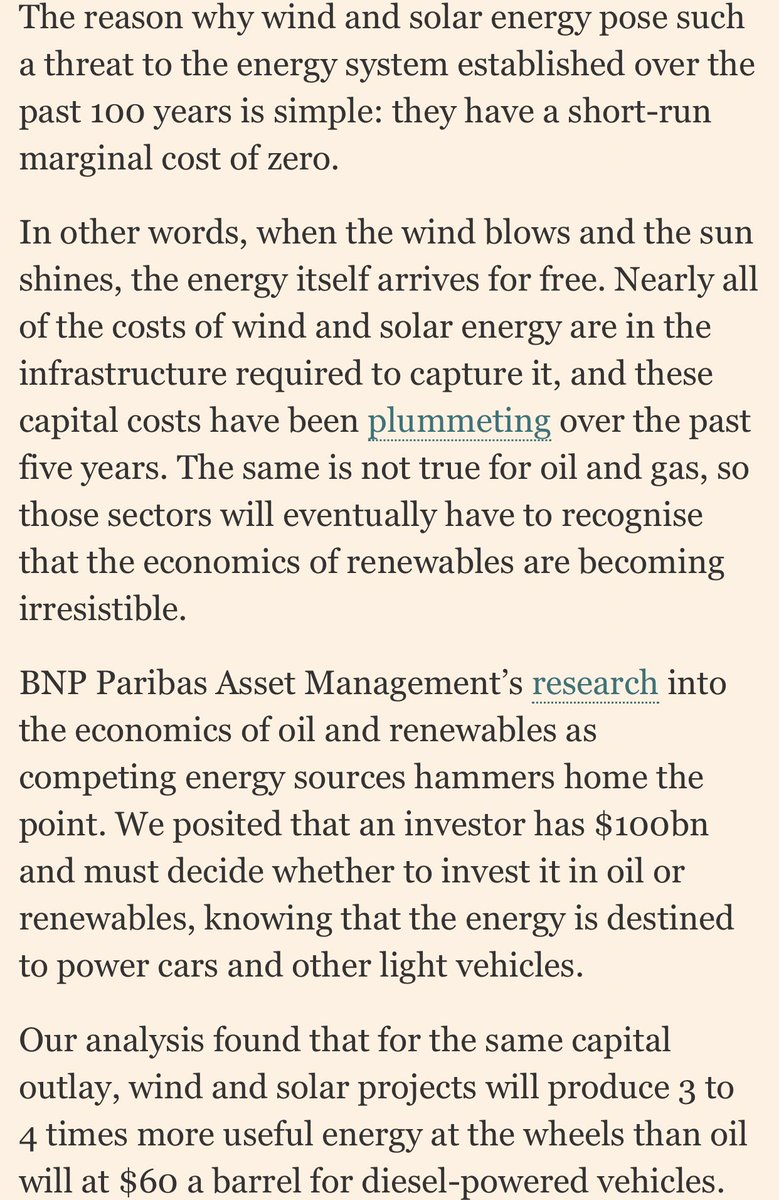 Athornor's tweet photo. EV+renewables will produce 6-7 times more energy per dollar than oil and petrol cars, and 3-4 times more than with diesel cars, says @BNPParibas research. Oil now only has a time limited advantage of incumbency. #energytransition #renewables https://t.co/pLZRj5vVXl https://t.co/Ed781BHEix
