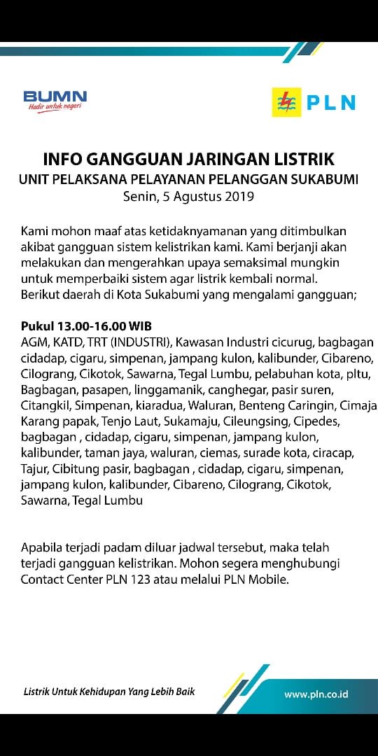 sukabumitoday's tweet photo. Jadwal pemadaman senin 05/08 #sukabumitoday https://t.co/zh5ZZ9fV1F