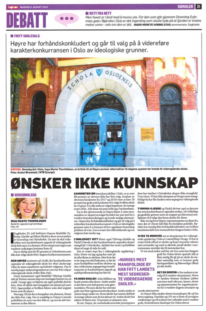 Aina Skjef.Andersen🇺🇦 (@ainaander) on Twitter photo Spot on, <a href="/IngaMarte/">Inga Marte</a>. Det er ubegripelig at H ikke applauderer et utvalg som skal gi et kunnskapsgr.lag for videre vurdering. Eneste grunn jeg ser: De ønsker markedsorientert inntak for de få, og "ofrer" de mange i et system som ikke sikrer likeverdig opplæring for alle.@udfoslo Spot on, <a href="/IngaMarte/">Inga Marte</a>. Det er ubegripelig at H ikke applauderer et utvalg som skal gi et kunnskapsgr.lag for videre vurdering. Eneste grunn jeg ser: De ønsker markedsorientert inntak for de få, og "ofrer" de mange i et system som ikke sikrer likeverdig opplæring for alle.@udfoslo