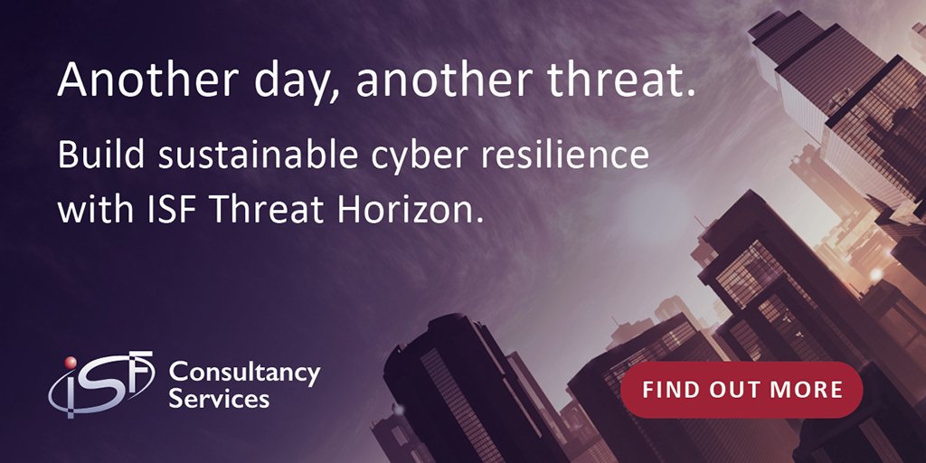 securityforum's tweet photo. Based on 30 years of independent information security expertise, ISF Threat Horizon identifies future #cyber threats most relevant to your business and helps tailor your protections.
Find out more: https://t.co/gyUcQaeNIi
#ISFconsultancy https://t.co/S0eH6T864a