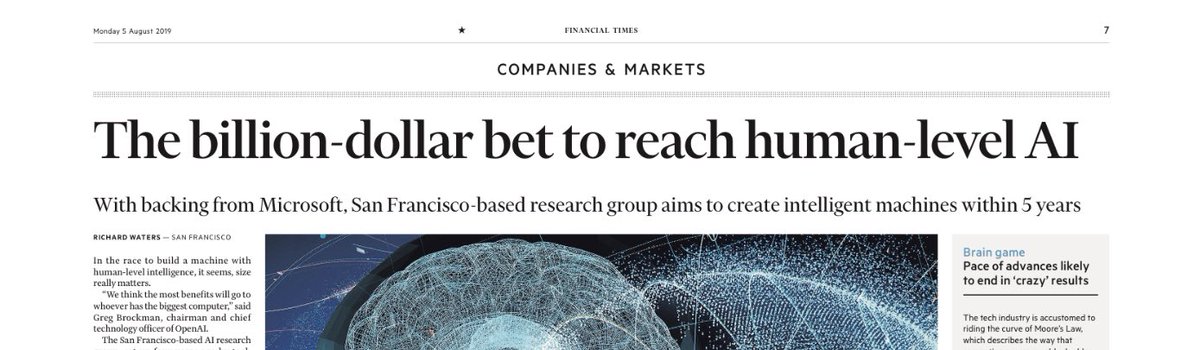 armandobarone's tweet photo. #Microsoft inject $1 bn into #OpenAI and makes possible for #algorithmic to reach #superhumanintelligence in 5 years. On @FT today https://t.co/TPS56Eewkv