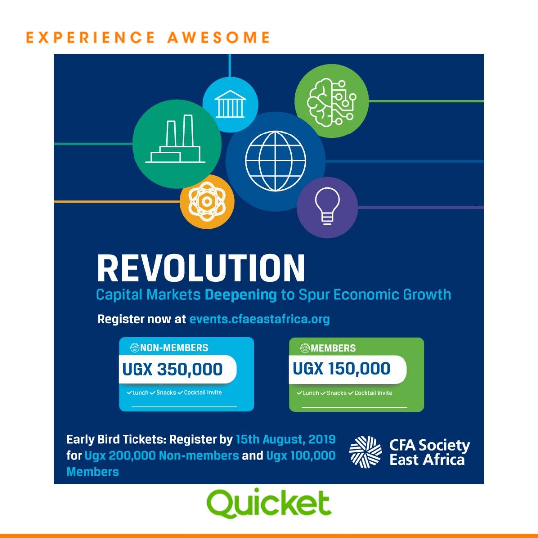 QuicketUG's tweet photo. The CFA Society East Africa Investment Conference 2019 is a practitioner-oriented educational conference focused on East
African economies. 
The conference is aimed at analysts, portfolio managers, and other senior investment professionals. 

Tickets: https://t.co/XcikUmQBwn https://t.co/U7zzp0zuaf