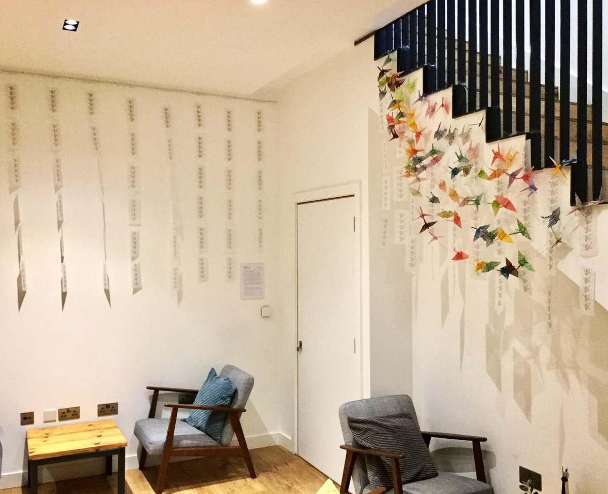 KirstyJKerr's tweet photo. Been busy installing the latest #OneWallGallery exhibition by @ethicalunicorn 👏 ‘Enfold’ is a meditation on forgiveness and ritual, involving hundreds of hand-drawn and hand-folded origami cranes.
See it now til October, downstairs at @thebeehiveldn in #BethnalGreen 👀 https://t.co/gr7UfpWVE3