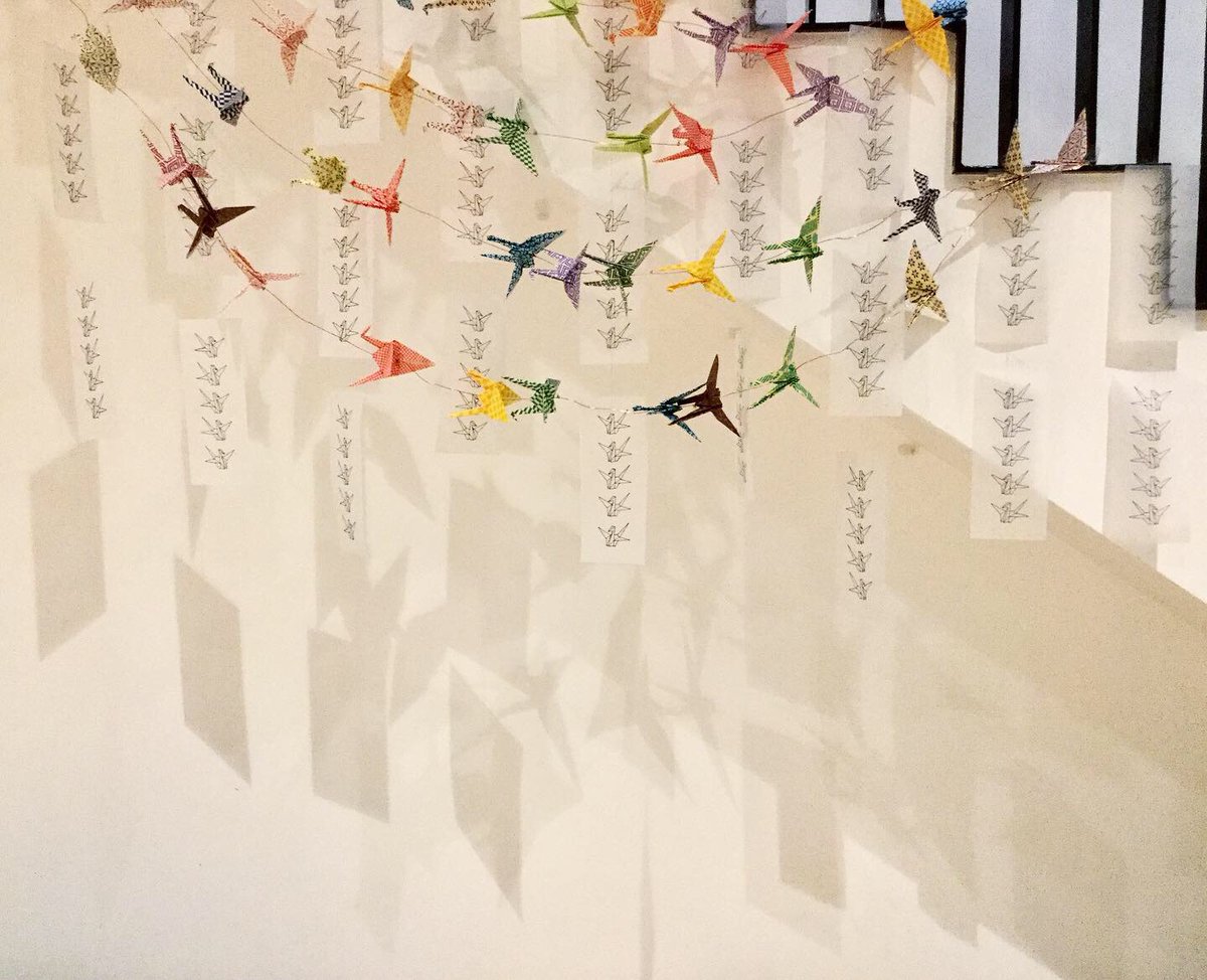 KirstyJKerr's tweet photo. Been busy installing the latest #OneWallGallery exhibition by @ethicalunicorn 👏 ‘Enfold’ is a meditation on forgiveness and ritual, involving hundreds of hand-drawn and hand-folded origami cranes.
See it now til October, downstairs at @thebeehiveldn in #BethnalGreen 👀 https://t.co/gr7UfpWVE3