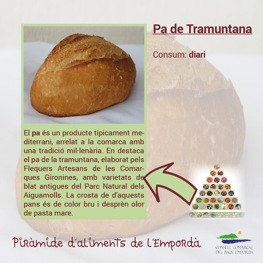 XarxaTramec's tweet photo. 🔺 PIRÀMIDE D'ALIMENTS DE L'EMPORDÀ 🍽

1️⃣2️⃣ Pa 🥖

L'Empordà és una terra amb una gran diversitat paisatgística, que es tradueix en una àmplia varietat d'aliments. Conegueu millor els productes de la dieta empordanesa! Per llepar-se'n els dits 😋

 #baixemporda https://t.co/WLBakdBYM9
